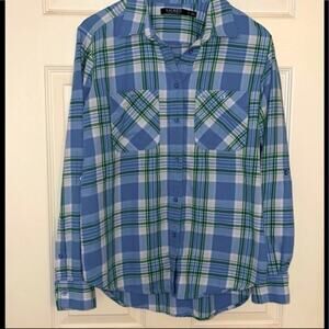 Lauren Ralph Lauren Button Down Blue Plaid Top size medium